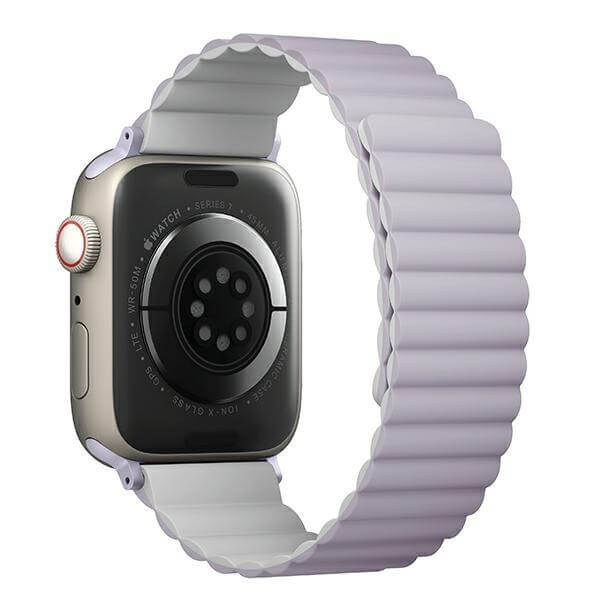 Uniq Λουράκι Apple Watch 2 / 3 / 4 / 5 / 6 / 7 / 8 / 9 / SE / ULTRA 1 / ULTRA 2 - 42 / 44 / 45 / 49 mm Revix Μαγνητικό Σιλικόνης Διπλής Όψης - Lilac / White