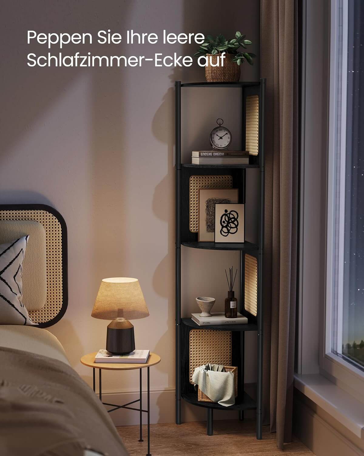 Vasagle Γωνιακή Ραφιέρα 5 Ραφιών με Πλαϊνά Πάνελ από Συνθετικό Rattan και Μεταλλικό Σκελετό - 31.9 x 31.9 x 156.4 cm - Ebony Black - LLS588B56