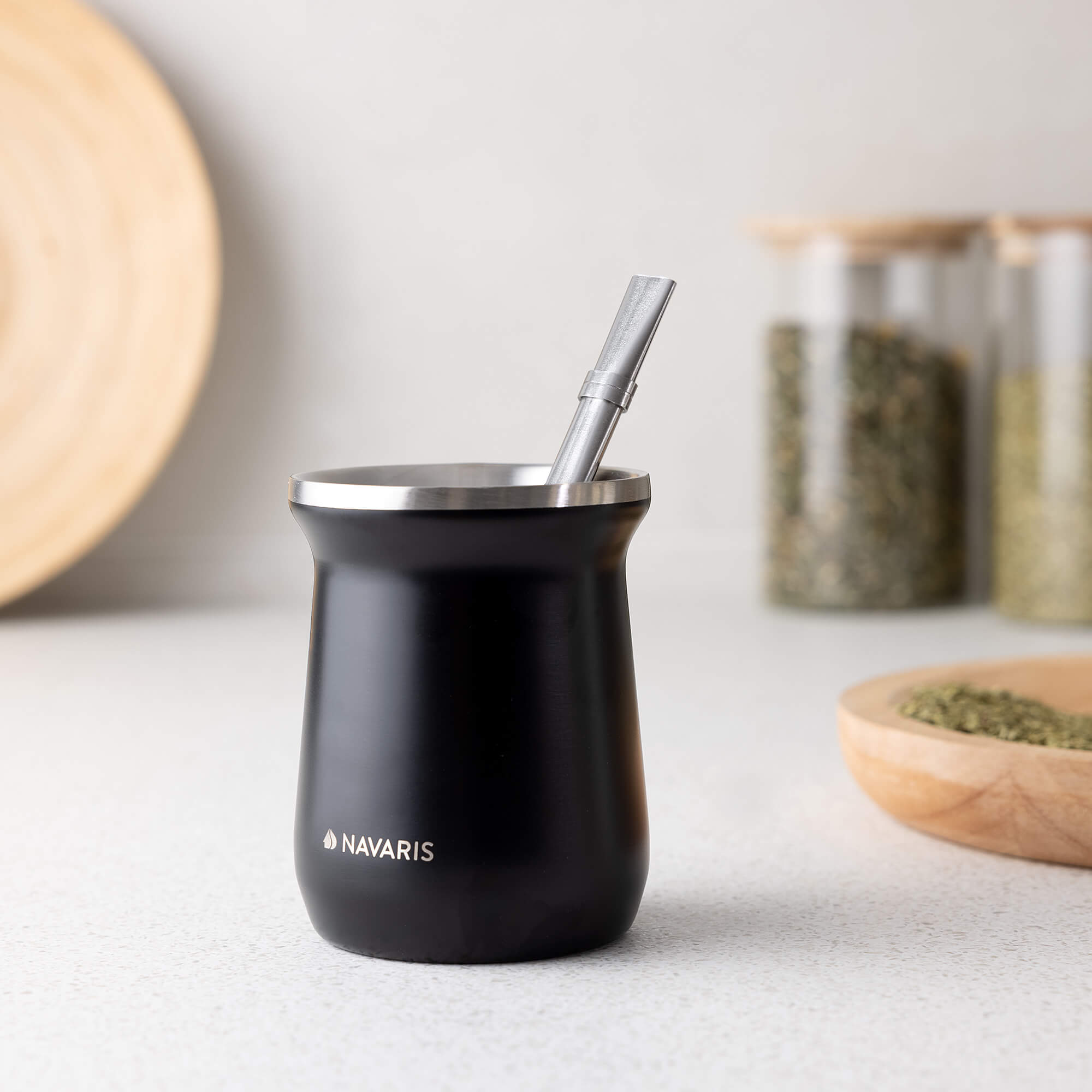 Navaris Σετ με Κούπα και Καλαμάκι Bombilla για Τσάι Yerba Mate - Black - 54274.01.01