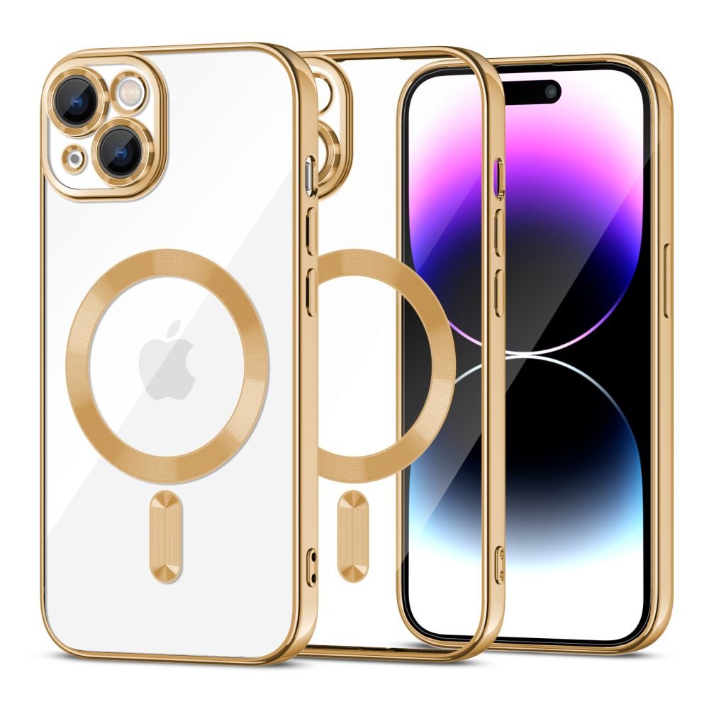 Tech - Protect iPhone 15 Magshine Θήκη Σιλικόνης TPU με Magsafe - Διάφανη / Gold