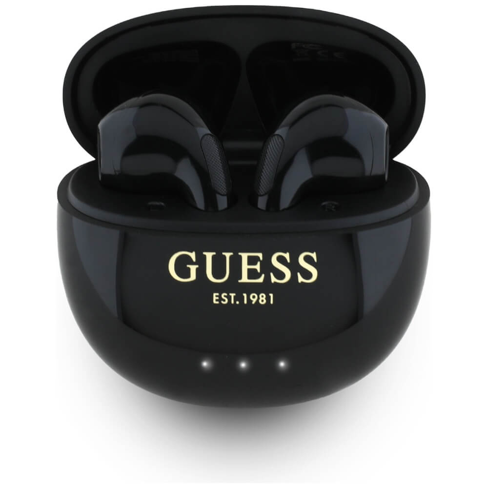 Guess TWS Glossy Effect Egg Shape Printed Classic Logo - Bluetooth 5.4 - Ασύρματα ακουστικά για Κλήσεις / Μουσική - Black