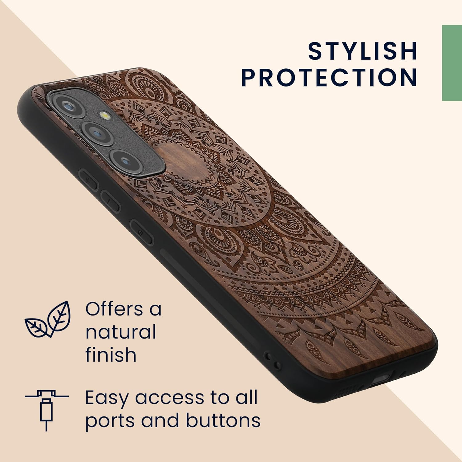 KW Samsung Galaxy A54 5G Θήκη από Φυσικό Ξύλο - Design Indian Sun - Dark Brown - 60799.04