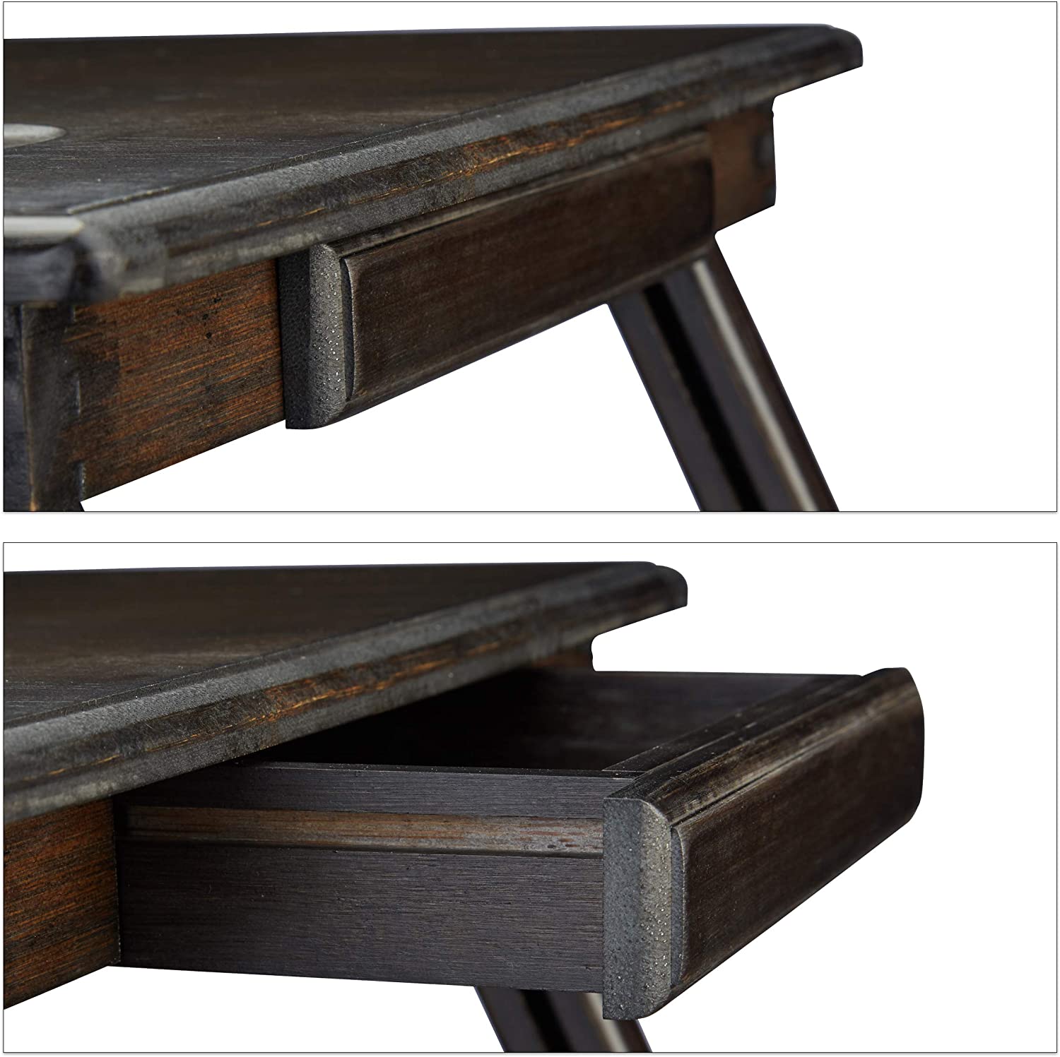 Relaxdays Bamboo Τραπεζάκι Κρεβατιού με Ρυθμιζόμενο Ύψος για Φορητό Υπολογιστή με Βάση για Ποτήρι - Brown - 4052025232559