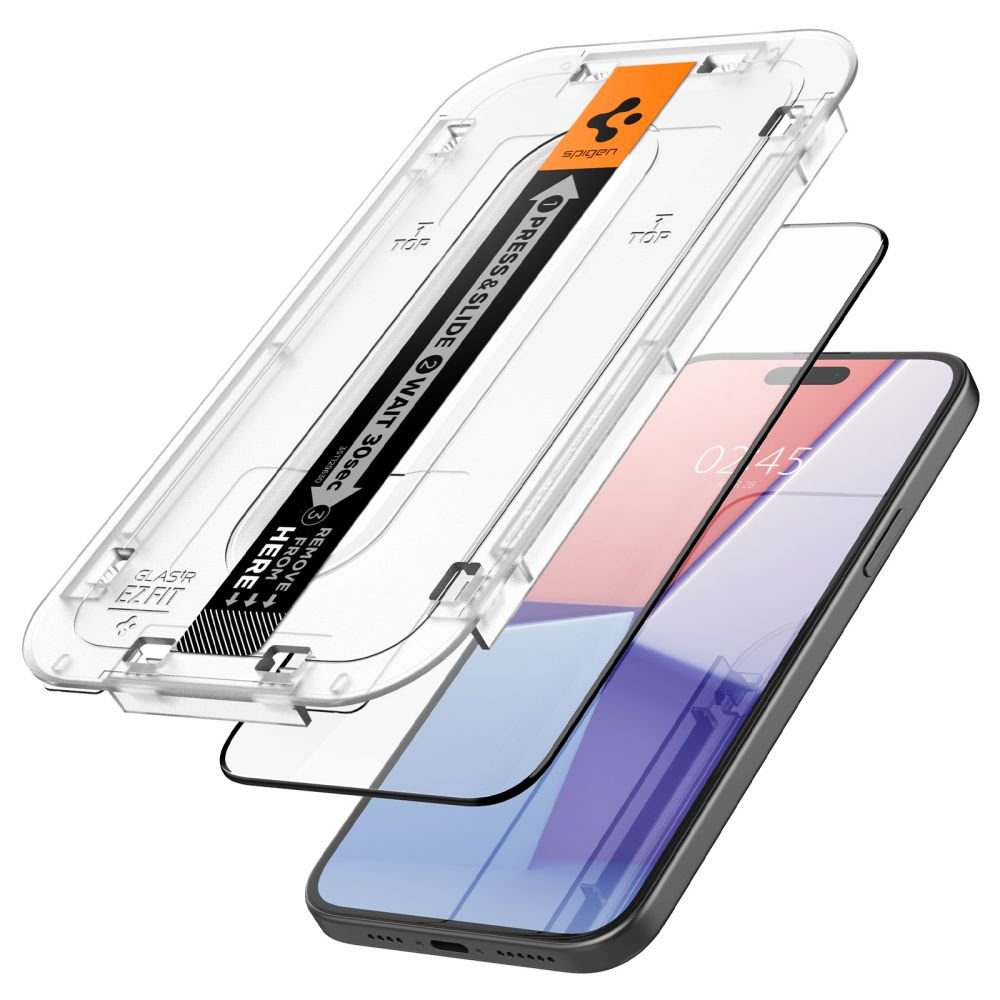 Spigen iPhone 15 Glas.TR EZ Fit FC 0.3mm 2.5D 9H Case Friendly Full Screen Tempered Glass Αντιχαρακτικό Γυαλί Οθόνης - 2 Τεμάχια - Black