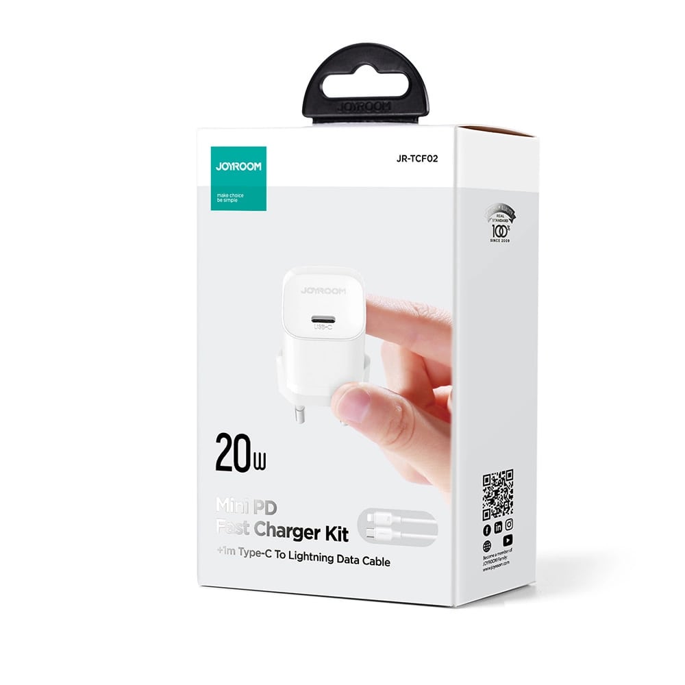 Joyroom Mini PD 20W Οικιακός Φορτιστής Γρήγορης Φόρτισης με Θύρα Type - C και Καλώδιο Type - C to Lightning - White - JR - TCF02