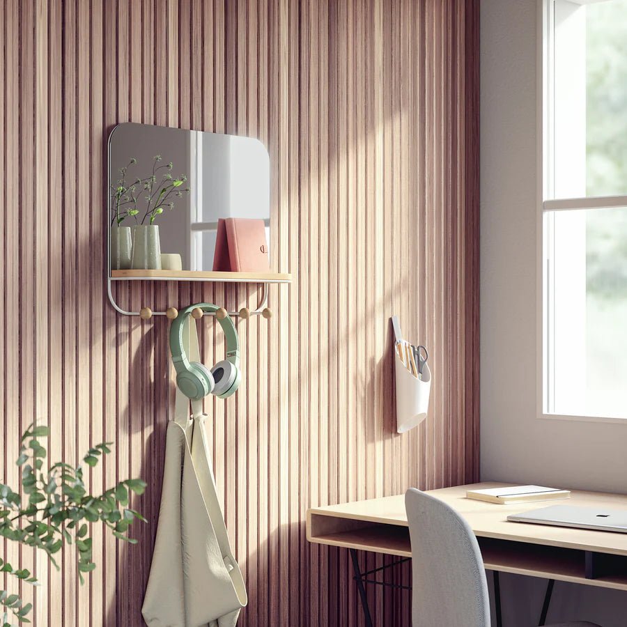 Umbra Estique Επιτοίχιος Καθρέφτης / Κρεμάστρα με Ράφι - White / Natural