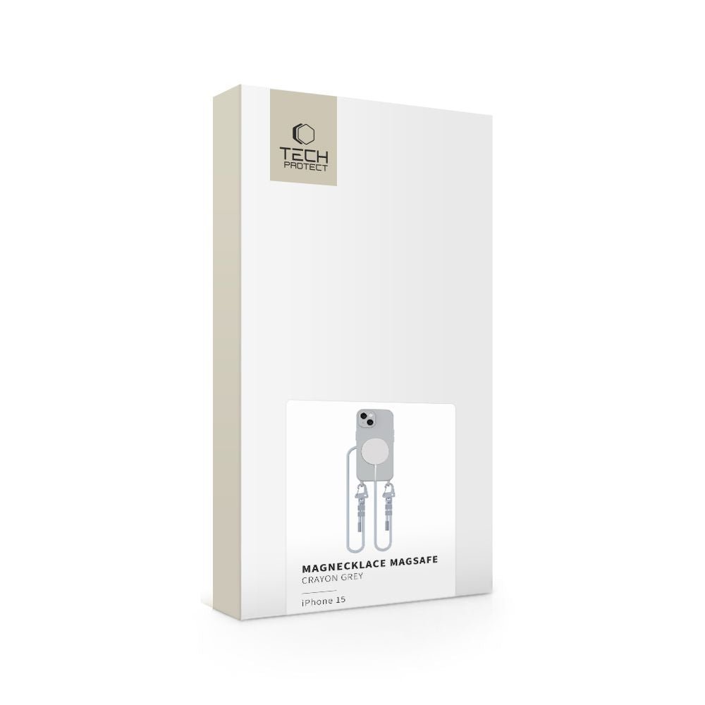 Tech - Protect iPhone 15 MagNecklace - MagSafe Θήκη Σιλικόνης TPU με Pυθμιζόμενο Αποσπώμενο Κορδόνι - Crayon Grey