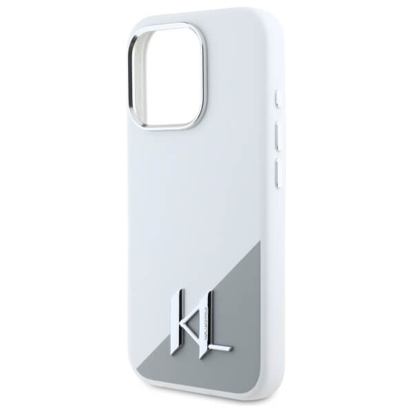 Karl Lagerfeld iPhone 16 Pro - Silicone Initial Metal Logo - MagSafe Σκληρή Θήκη με Πλαίσιο Σιλικόνης - White - KLHMP16LSCMKMPCH