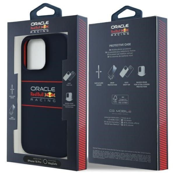 Red Bull iPhone 16 Pro - Silicone Horizontal Logo - MagSafe Σκληρή Θήκη με Πλαίσιο Σιλικόνης - Navy - RBHMP16L24SIHSRV