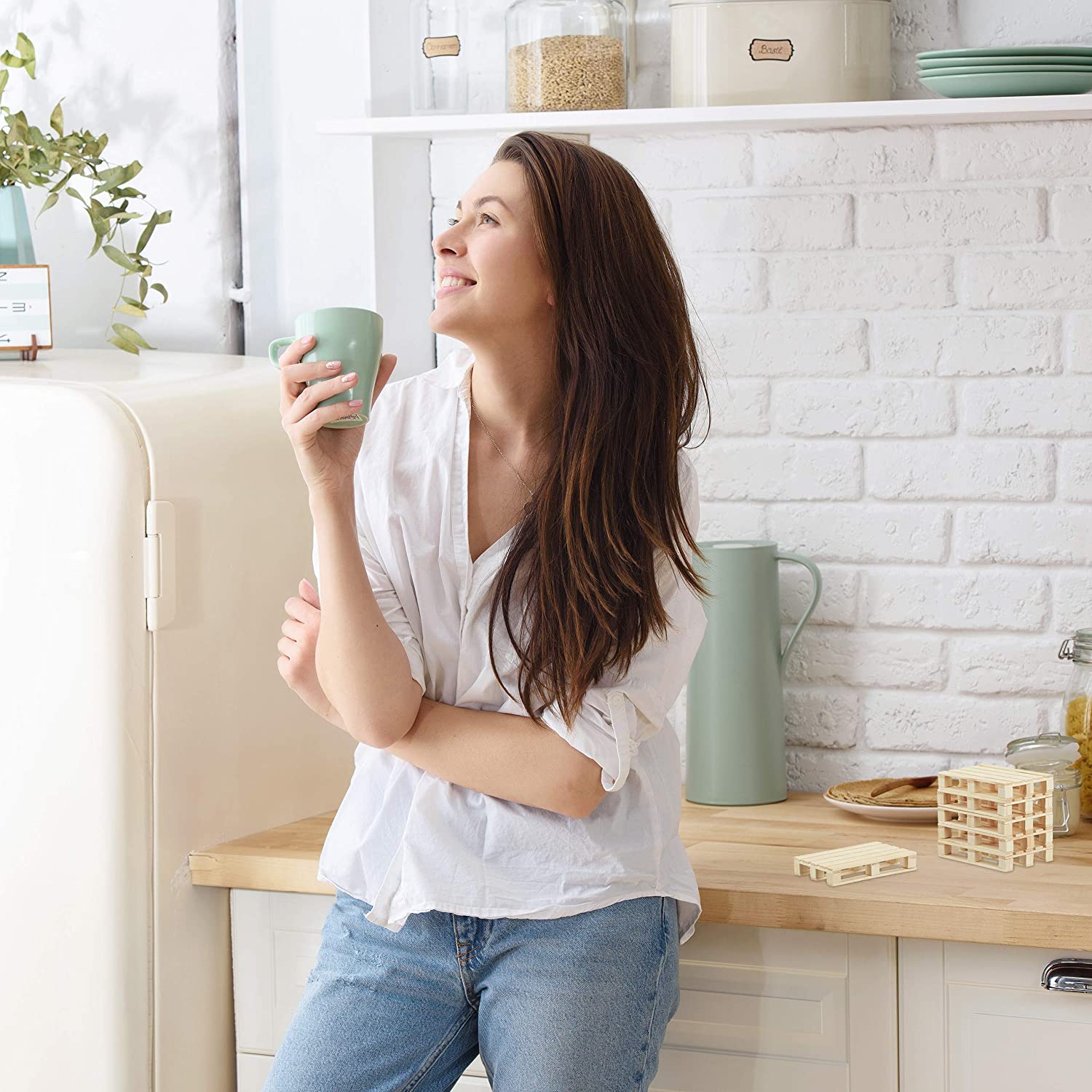 Relaxdays 6 Σουβέρ Παλέτες για Ποτήρια - Natural - 4052025280055