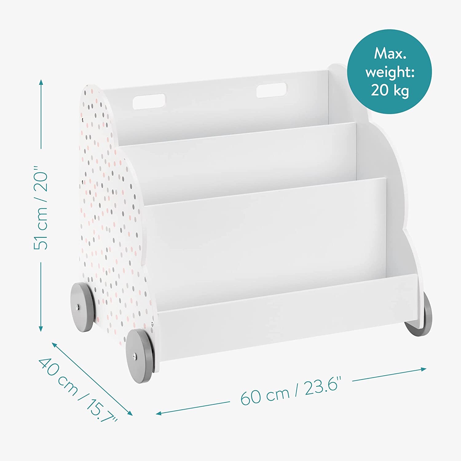 Navaris Παιδικό Κουτί Αποθήκευσης Παιχνιδιών με 3 Διαμερίσματα και Ρόδες - White - Grey / Pink - 55858.01