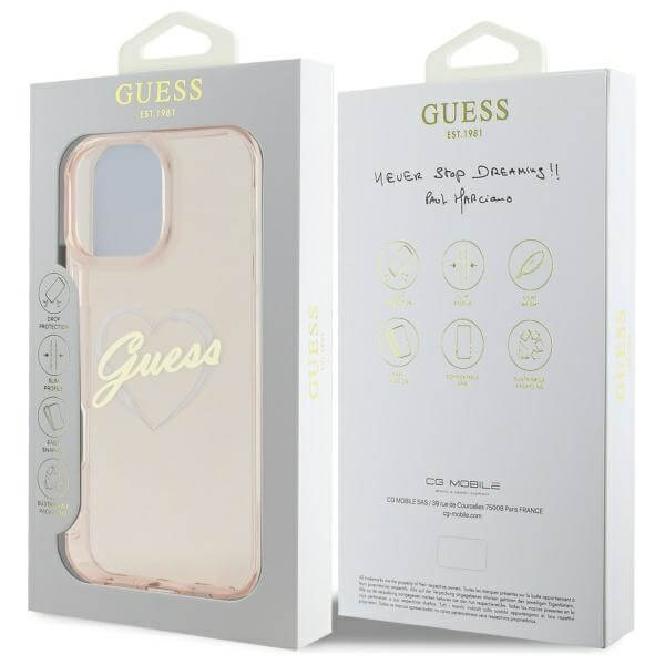 Guess iPhone 16 Pro Max - IML Heart - Σκληρή Θήκη με Πλαίσιο Σιλικόνης - Pink - GUHCP16XHCHGSPP