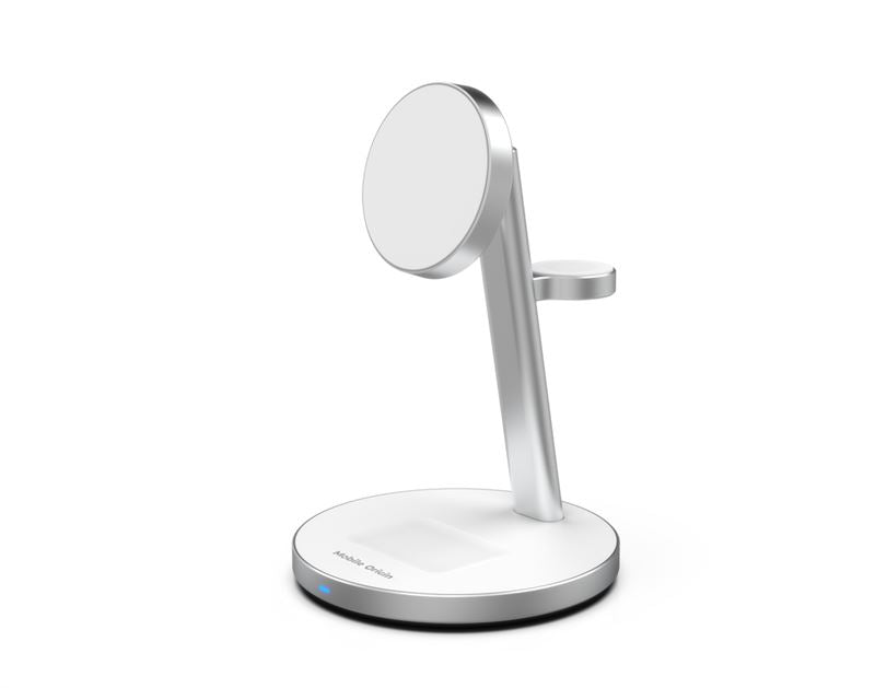 Mobile Origin Qi2 PowerStand 3in1 Ασύρματος Μαγνητικός Φορτιστής MagSafe με Αντάπτορα GAN 35W - White / Silver