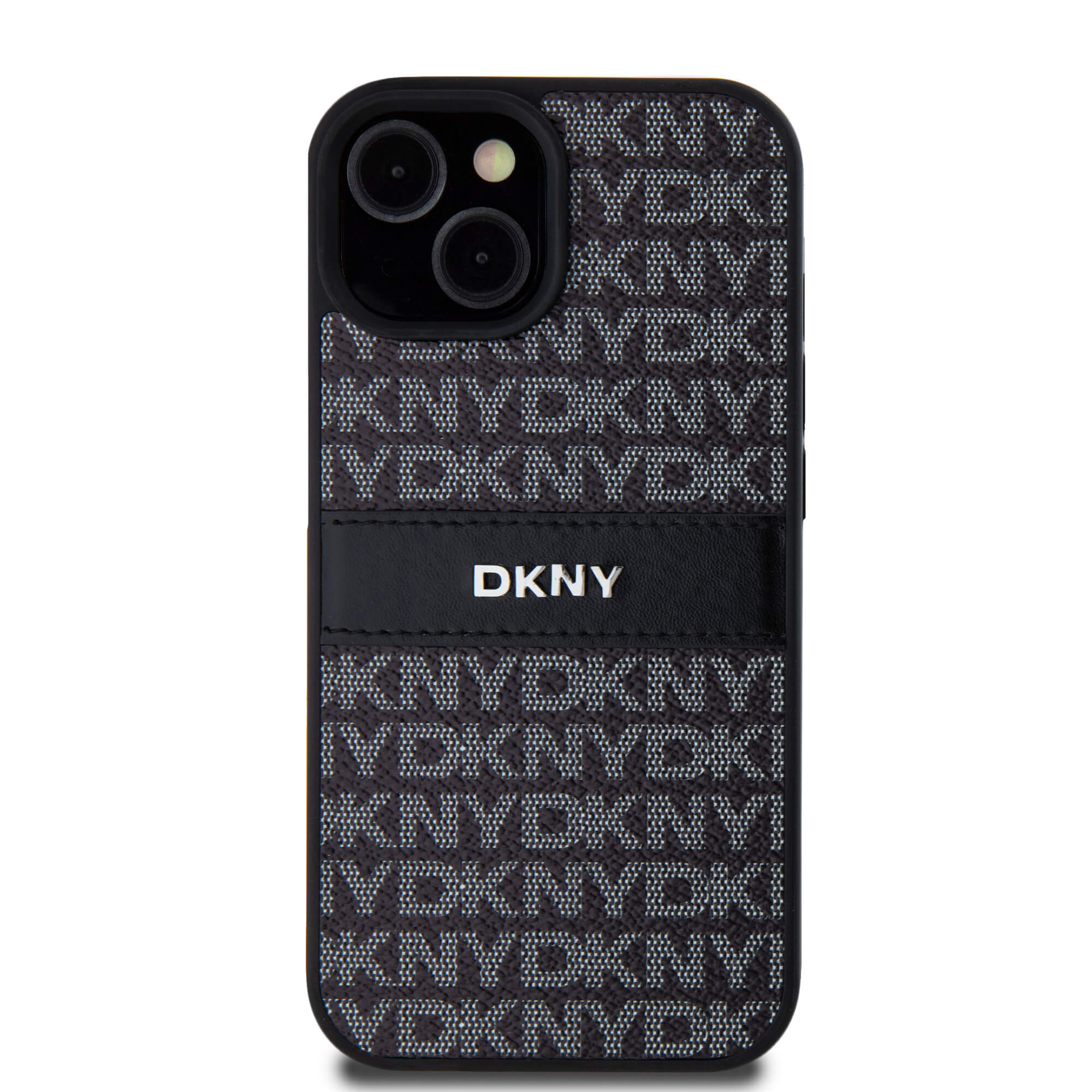 DKNY iPhone 15 / 14 / 13 - Leather Mono Stripe and Metal Logo Σκληρή Θήκη με Επένδυση Συνθετικού Δέρματος - Black