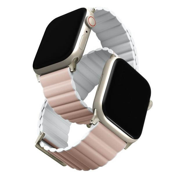 Uniq Λουράκι Apple Watch 2 / 3 / 4 / 5 / 6 / 7 / 8 / 9 / SE / ULTRA / Ultra 2 - 42 / 44 / 45 / 49 mm Revix Premium Μαγνητικό Σιλικόνης Διπλής Όψης - Pink / White