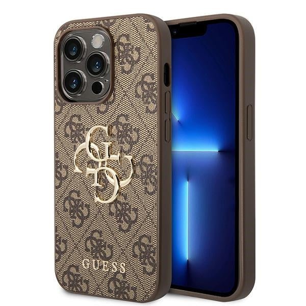 Guess iPhone 15 Pro - 4G Big Metal Logo Θήκη με Επένδυση Συνθετικού Δέρματος - Brown - GUHCP15L4GMGBR