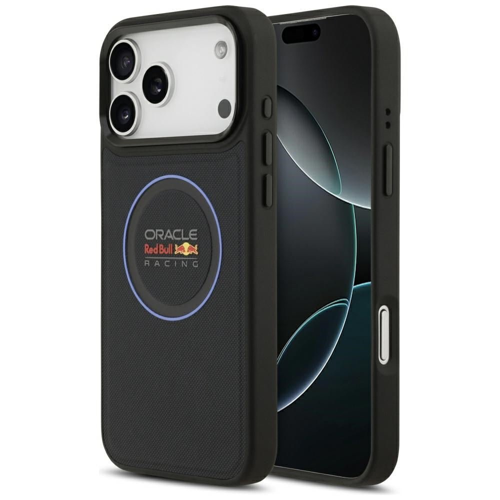 Red Bull iPhone 17 Pro Max - Red Bull Meshed Blue Ring and Metal Buttons MagSafe - Σκληρή Θήκη με Επένδυση Συνθετικού Δέρματος - Navy - RBHMP17X24PUILVB