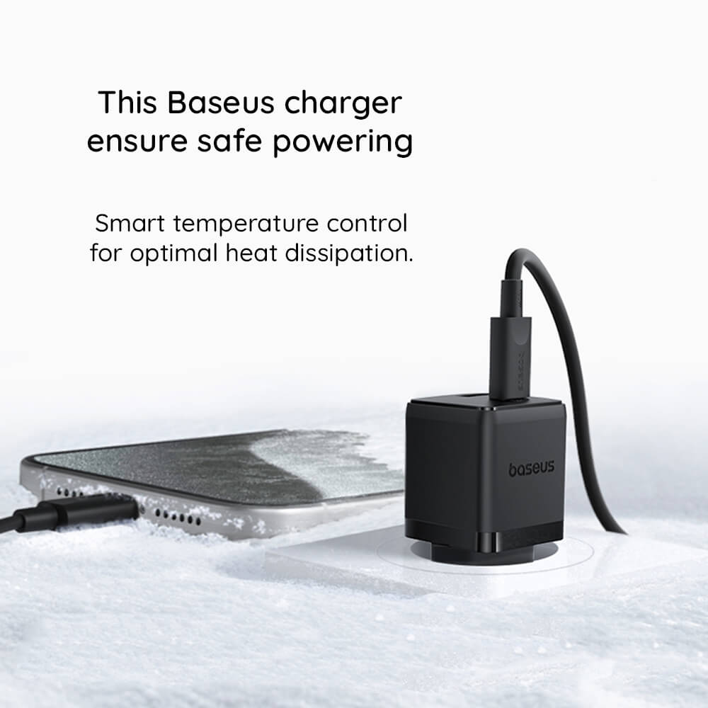 Baseus Palm Οικιακός Φορτιστής Γρήγορης Φόρτισης 30W με 1 Θύρα Type - C και 1 Θύρα USB - Cluster Black