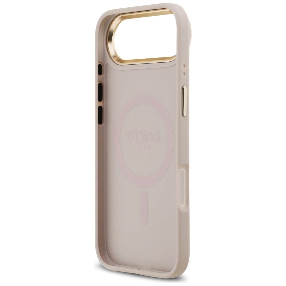 Guess iPhone Air - 4G Strass Logo and Big Strap Metal Buttons MagSafe - Θήκη με Επένδυση Συνθετικού Δέρματος και Λουράκι - Pink - GUHMP17MP4G4DCSP