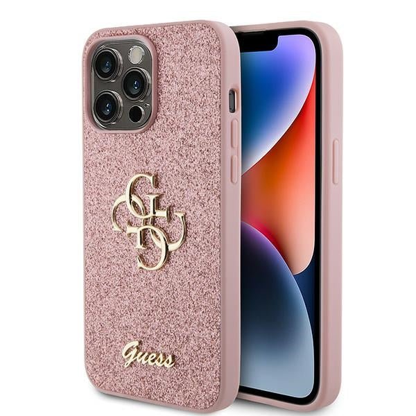 Guess iPhone 15 Pro Glitter Script Big 4G Σκληρή Θήκη με Πλαίσιο Σιλικόνης - Pink - GUHCP15LHG4SGP