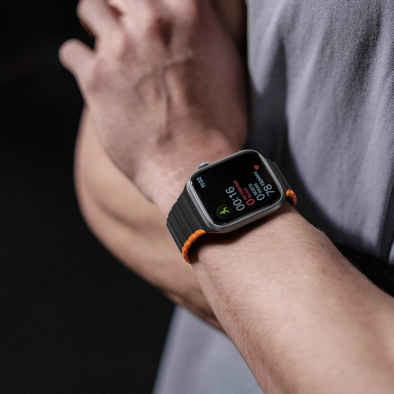 Dux Ducis Λουράκι Apple Watch 2 / 3 / 4 / 5 / 6 / 7 / 8 / 9 / SE / ULTRA 1 / ULTRA 2 - 42 / 44 / 45 / 49 mm Magnetic Strap LD Version Μαγνητικό Σιλικόνης - Black / Orange
