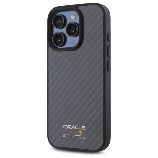 Red Bull iPhone 16 Pro - Carbon Fiber Shiny Logo - MagSafe Σκληρή Θήκη με Πλαίσιο Σιλικόνης - Black - RBHMP16L24CFILSK