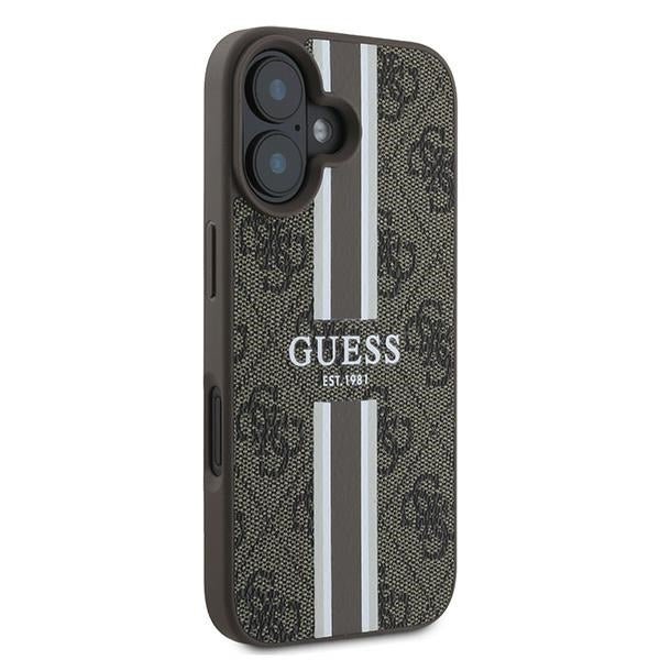 Guess iPhone 16 Plus - 4G Printed Stripes - MagSafe Θήκη με Επένδυση Συνθετικού Δέρματος - Brown - GUHMP16MP4RPSW