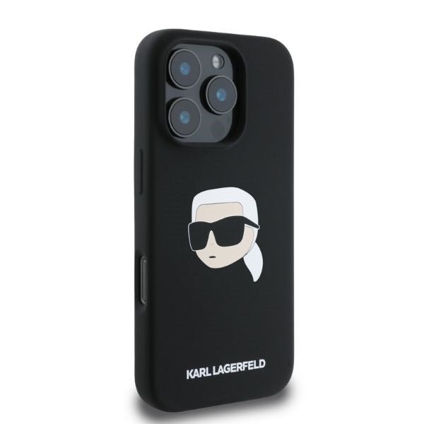Karl Lagerfeld iPhone 16 Pro - Silicone Karl Head Print - Θήκη Σιλικόνης με MagSafe - Black - KLHMP16LSKHPPLK