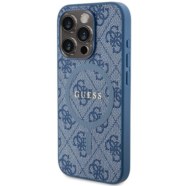 Guess iPhone 15 Pro Max - 4G Collection Leather Metal Logo MagSafe Θήκη με Επένδυση Συνθετικού Δέρματος και MagSafe - Blue - GUHMP15XG4GFRB