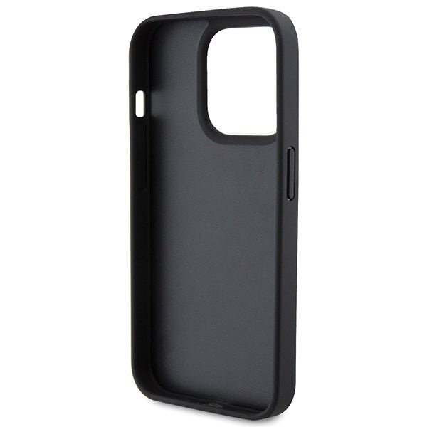 Karl Lagerfeld iPhone 15 Pro Max - Leather Monogram Hot Stamp Metal Logo Σκληρή Θήκη με Επένδυση Συνθετικού Δέρματος και Πλαίσιο Σιλικόνης - Black - KLHCP15XPKLPKLK
