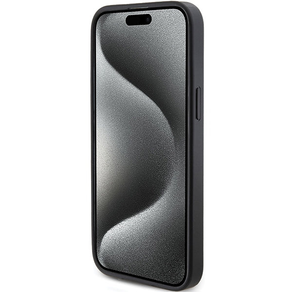 Guess iPhone 15 Pro Max - 4G Triangle Metal Logo Σκληρή Θήκη με Επένδυση Συνθετικού Δέρματος και Πλαίσιο Σιλικόνης - Black - GUHCP15XPG4GPK
