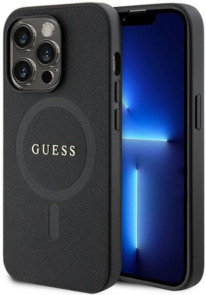 Guess iPhone 15 Pro Max Saffiano MagSafe Σκληρή Θήκη με Πλαίσιο Σιλικόνης και MagSafe - Black - GUHMP15XPSAHMCK