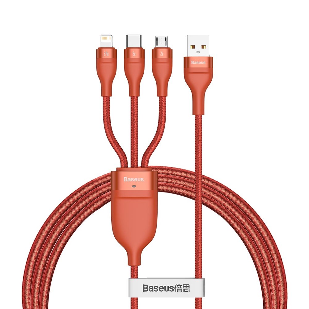 Baseus Flash Series 3in1 - Καλώδιο Γρήγορης Φόρτισης και Δεδομένων 5A 40W 1.2m - Micro USB / Lightning / Type - C - Orange - CA1T3 - 07