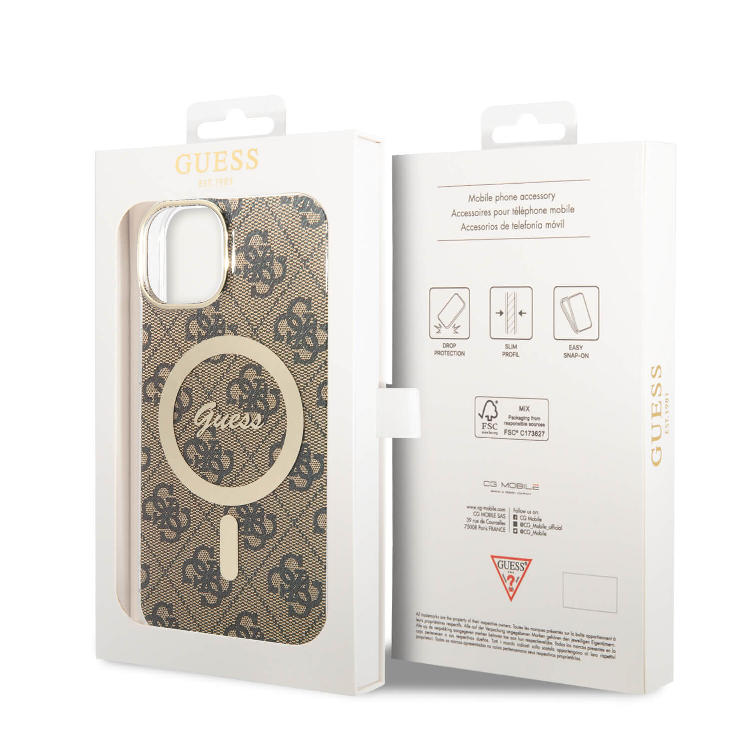 Guess iPhone 15 Plus / 14 Plus IML 4G MagSafe Σκληρή Θήκη με Πλαίσιο Σιλικόνης και MagSafe - Brown - GUHMP15MH4STW