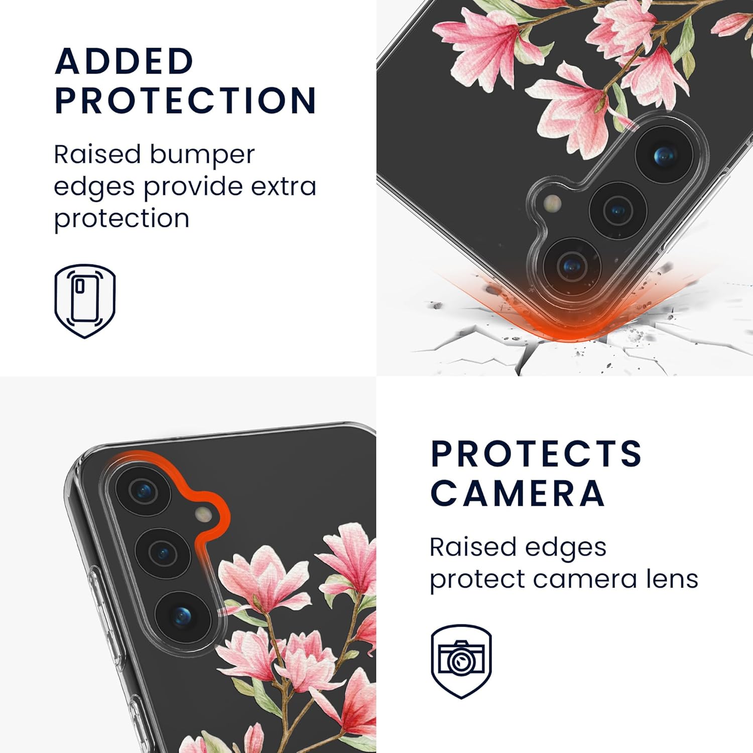 KW Samsung Galaxy A35 5G Λεπτή Θήκη Σιλικόνης TPU - Design Magnolias - Pink / White / Διάφανη