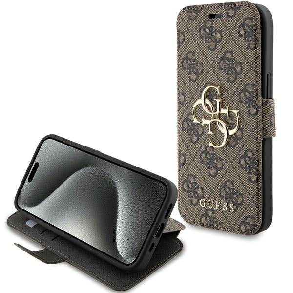 Guess iPhone 15 4G Big Metal Logo Θήκη Πορτοφόλι με Επένδυση Συνθετικού Δέρματος - Brown - GUBKP15S4GMGBR