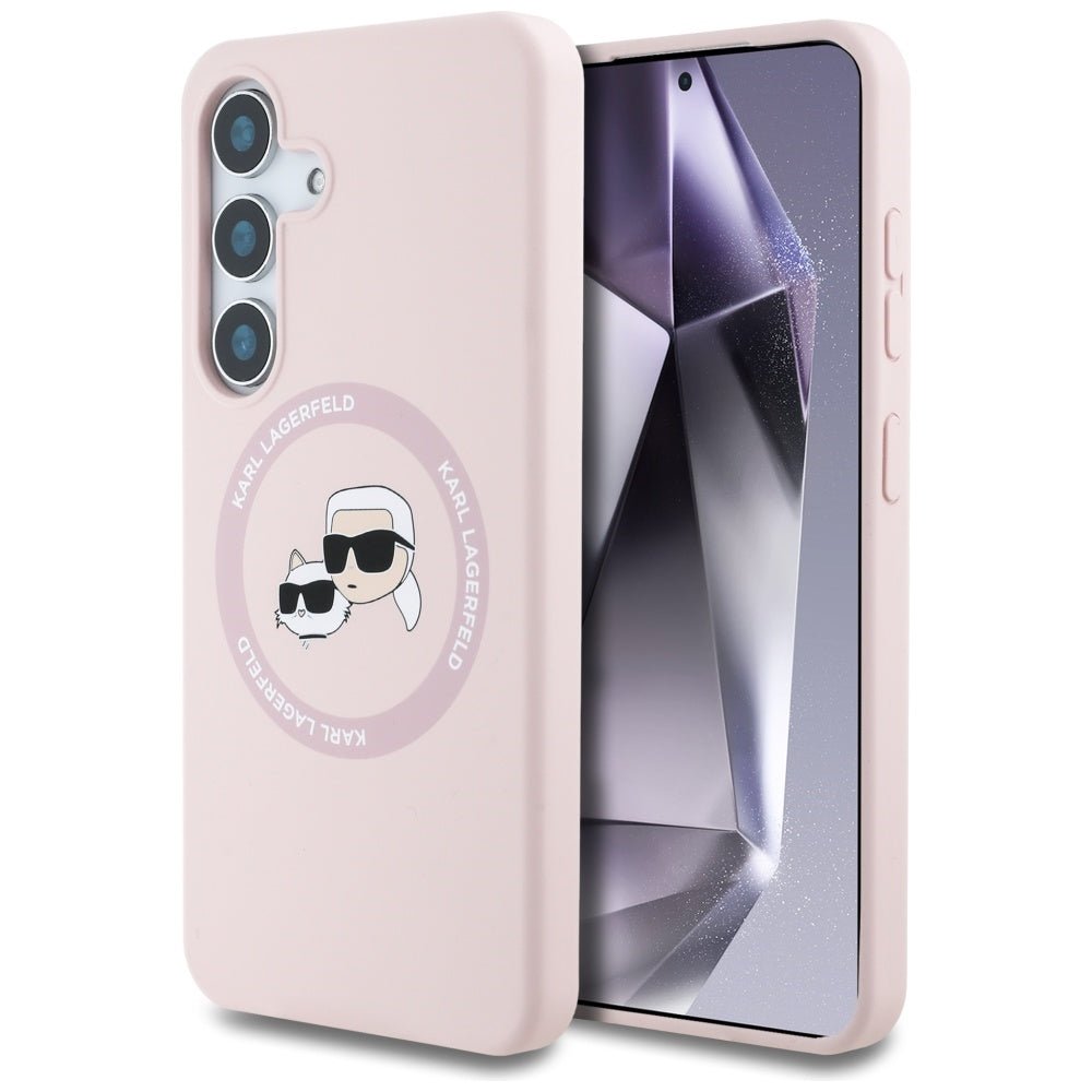 Karl Lagerfeld Samsung Galaxy S25 Plus - Silicone Double Heads and Circle - Σκληρή Θήκη Σιλικόνης με MagSafe - Pink - KLHMS25MSKCHTCP