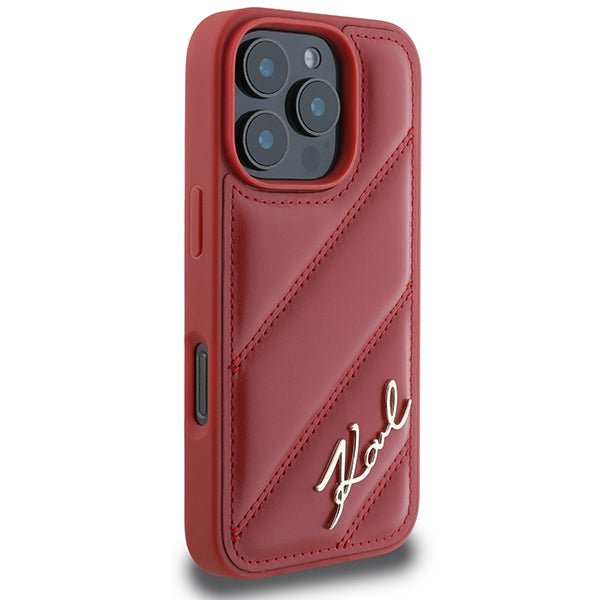 Karl Lagerfeld iPhone 16 Pro - Quilted Signature - Θήκη με Επένδυση Συνθετικού Δέρματος - Red - KLHCP16LPQDSMGR