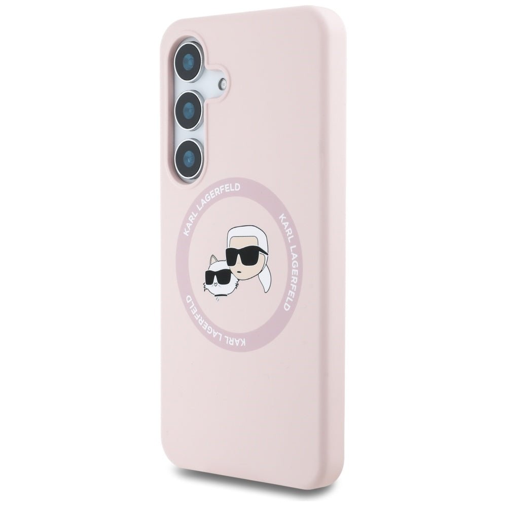 Karl Lagerfeld Samsung Galaxy S25 - Silicone Double Heads and Circle - Σκληρή Θήκη Σιλικόνης με MagSafe - Pink - KLHMS25SSKCHTCP