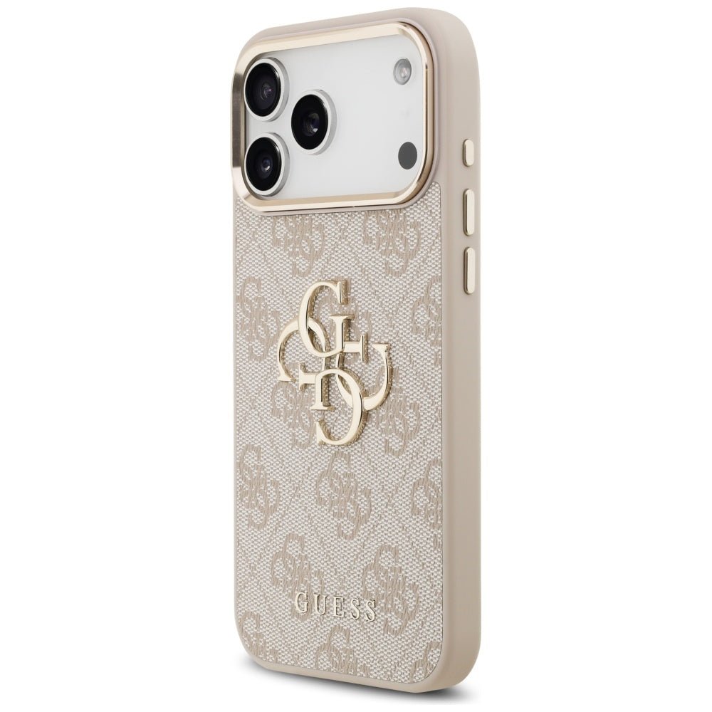 Guess iPhone 17 Pro Max - 4G Big 4G Classic Logo - Σκληρή Θήκη με Πλαίσιο Σιλικόνης και Επένδυση από Οικολογικό Δέρμα - Pink / Gold - GUHCP17X4GMGCPI