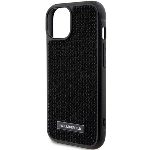 Karl Lagerfeld iPhone 15 - Rhinestone Logo Metal Plate Σκληρή Θήκη με Πλαίσιο Σιλικόνης - Black - KLHCP15SHDSPLK