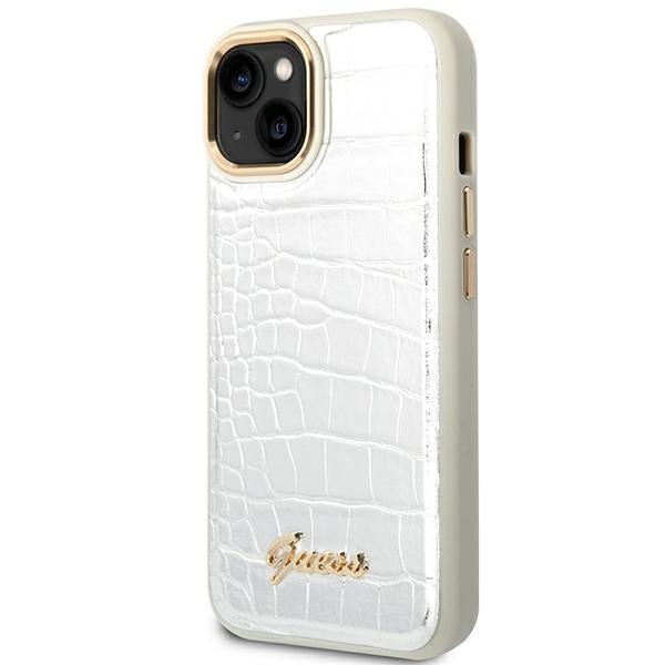 Guess iPhone 14 Croco Collection Θήκη με Επένδυση Συνθετικού Δέρματος - Silver - GUHCP14SHGCRHS