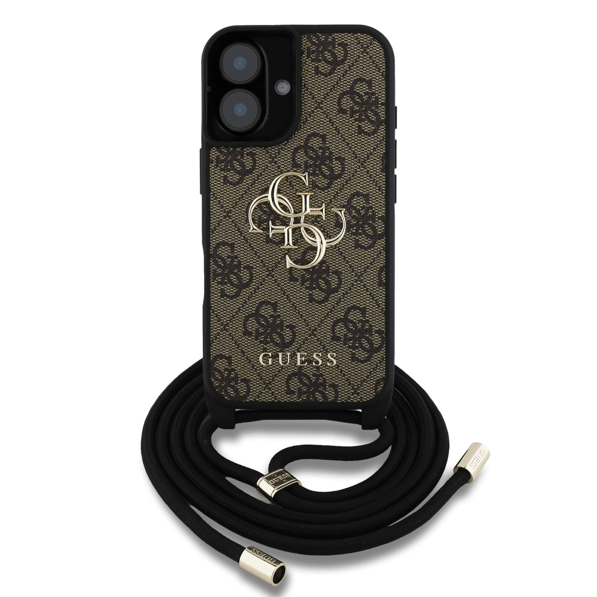 Guess iPhone 16 Plus - 4G Big Logo Cord Stap Crossbody - Θήκη με Επένδυση Συνθετικού Δέρματος και Λουράκι - Brown - GUHCP16MP4GMGCRW