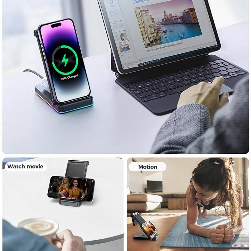 Joyroom JR - WQN01 15W 3in1 Ασύρματος Φορτιστής Qi Charge για Smartphones και Apple Watch και Airpods - Black