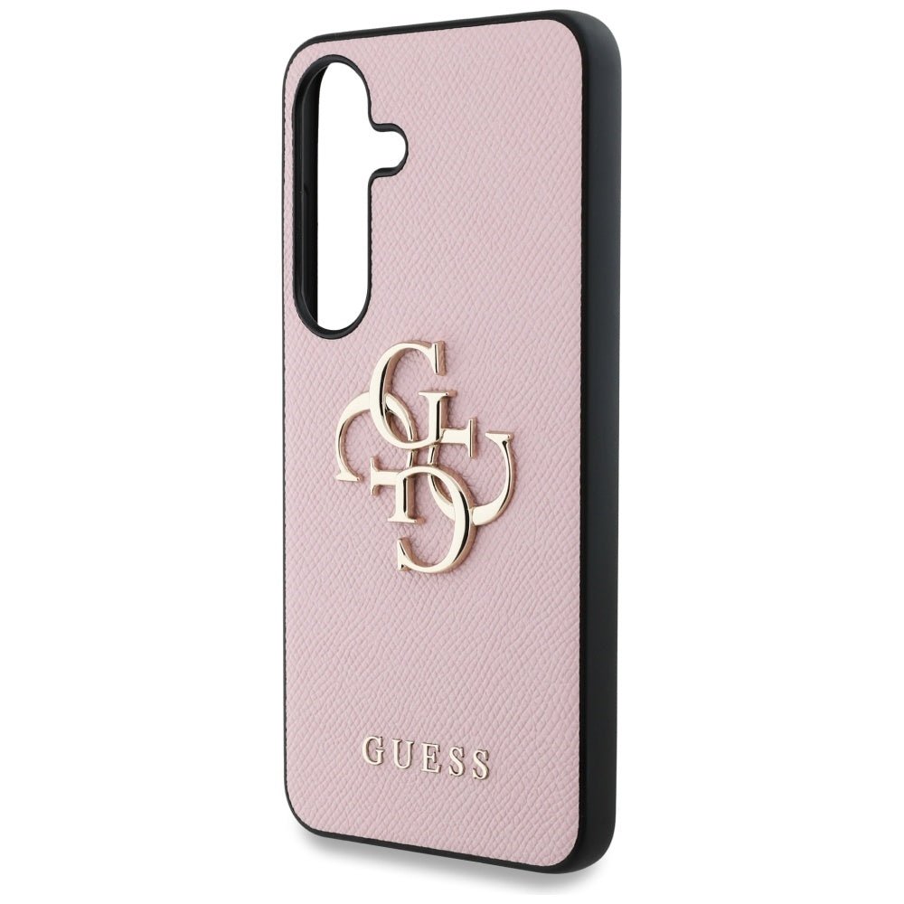 Guess Samsung Galaxy S25 - Grained Big 4G Logo Small Classic Logo - Σκληρή Θήκη με Επένδυση από Οικολογικό Δέρμα - Pink - GUHCS25SPGT4MBP