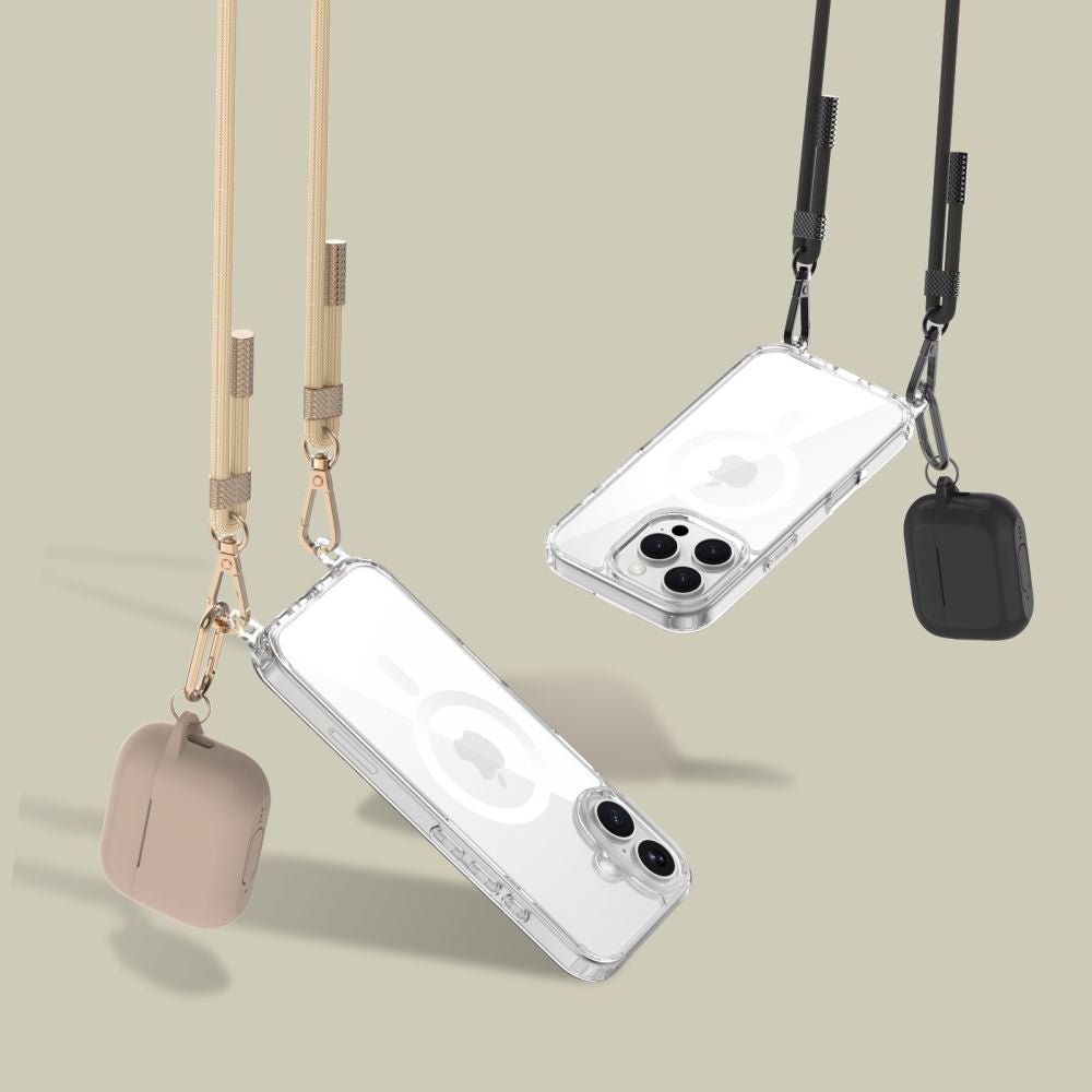 Tech - Protect iPhone 16 Pro Max Flexair Chain MagSafe Σκληρή Θήκη με Πλαίσιο Σιλικόνης και 2 Λουράκια - Διάφανη - Black / Beige