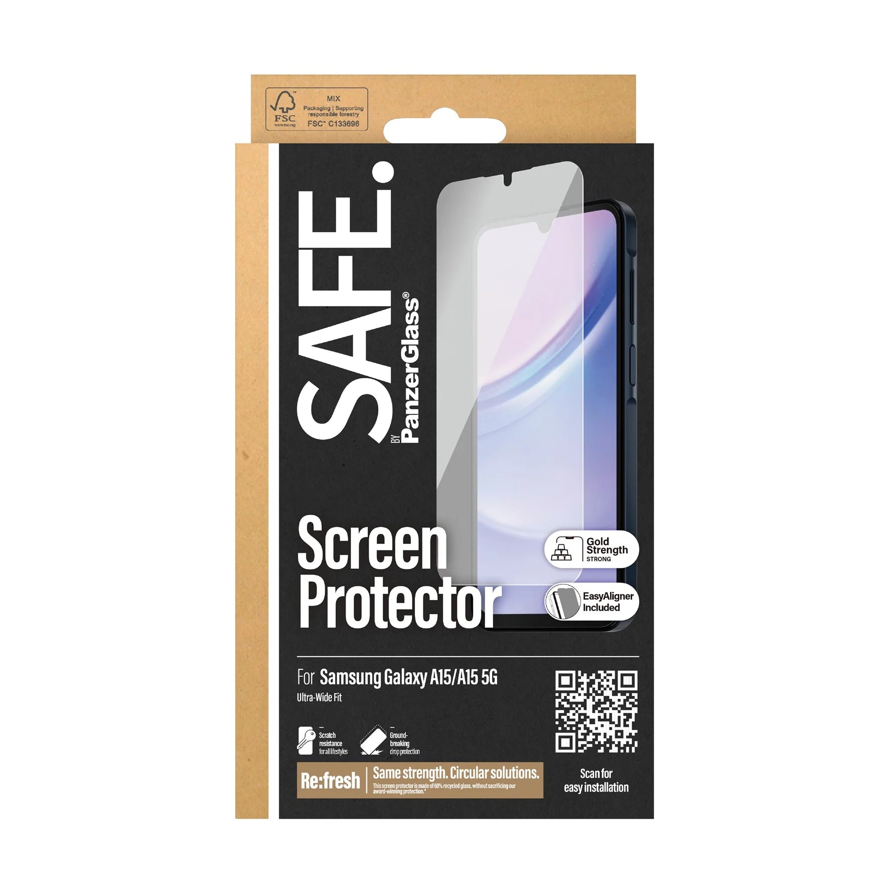 Safe by PanzerGlass Samsung Galaxy A15 4G / A15 5G - Ultra - Wide Fit W. EasyAligner Case Friendly Full Screen Αντιχαρακτικό Γυαλί Οθόνης - Διάφανο - SAFE95678