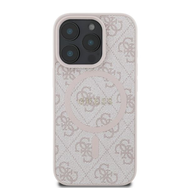 Guess iPhone 16 Pro Max - 4G Ring Classic Logo - MagSafe Θήκη με Επένδυση Συνθετικού Δέρματος - Pink - GUHMP16XG4GFRP