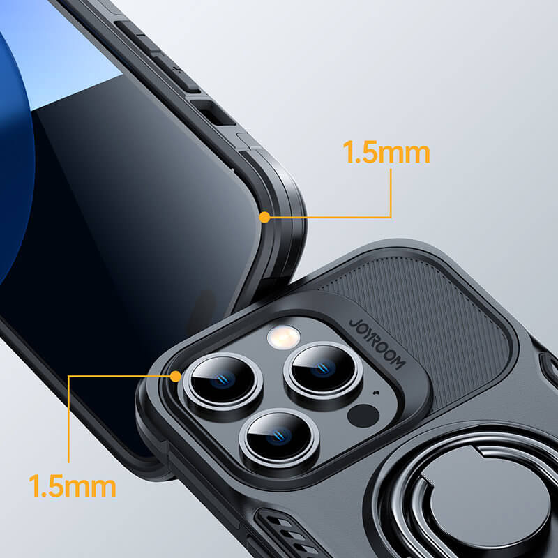 Joyroom iPhone 14 Pro Dual Hinge Σκληρή Θήκη Υψηλής Προστασίας με Δαχτυλίδι Συγκράτησης - Black - JR - 14S2