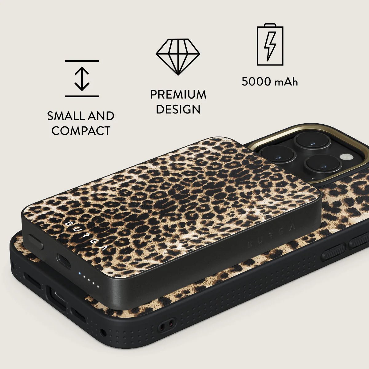 Burga Μαγνητικό Ασύρματο MagSafe PowerBank 5000mAh με Καλώδιο Type - C to Type - C - Gunmetal - Player